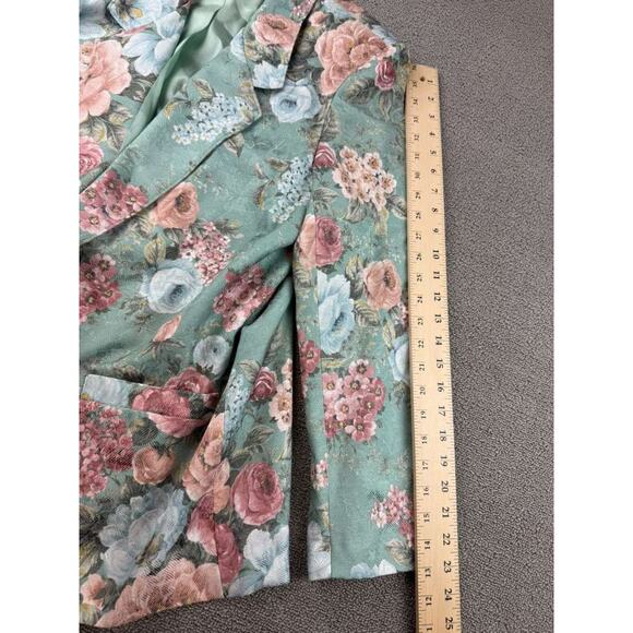 Alfred Dunner Women's 14 Floral Green Blazer Made In USA Pink Blue Roses - Picture 9 of 9